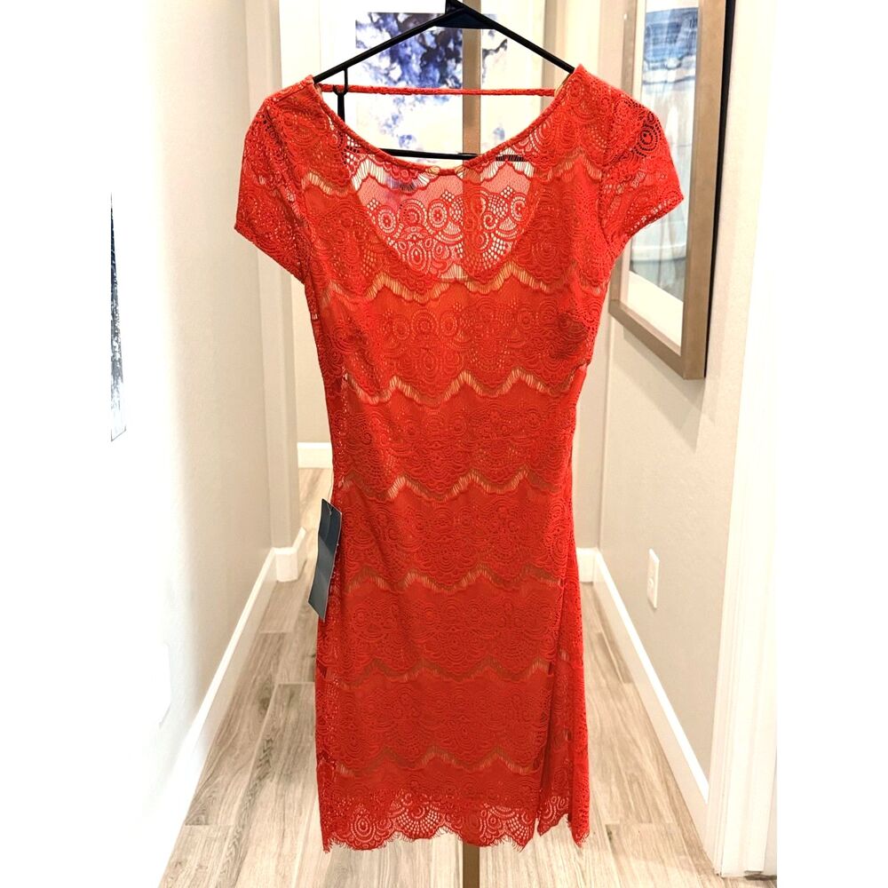 NWT Bebe Red Lace Open Back Bodycon Dress S Y2K Cocktail Party $129